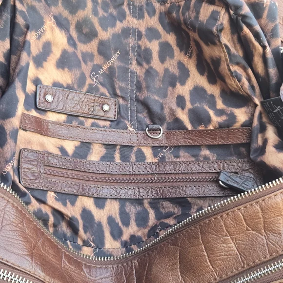 B. Makowsky Brown Leather Hobo Snake Animal Skin Shoulder Bag - Picture 15 of 16